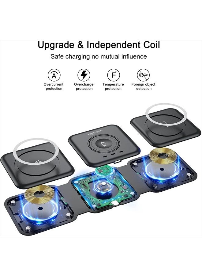 Ucomx Nano 3 in 1 Wireless Charger for iPhone,Magnetic Foldable 3 in 1 Charging Station,Travel Charger for Multple Devices for iPhone 14/13/12 Series,AirPods 3/2/Pro,iWatch(Adapter Included) - Image 5