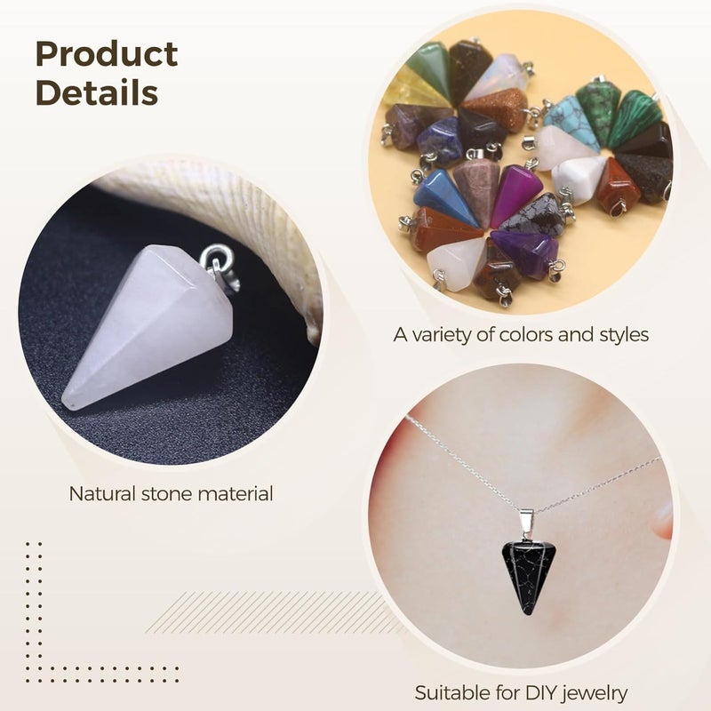 Crystal Agate 50 Pcs Natural Stone Pendant Necklace Faceted Cone Hexagonal Accessories, DIY Pendant Charms for Jewelry Making, Finish Polished Multi-Color Smooth - Image 2