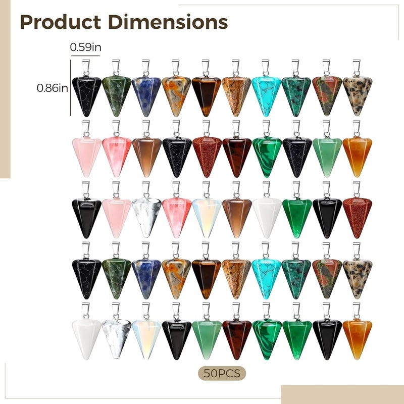 Crystal Agate 50 Pcs Natural Stone Pendant Necklace Faceted Cone Hexagonal Accessories, DIY Pendant Charms for Jewelry Making, Finish Polished Multi-Color Smooth - Image 4