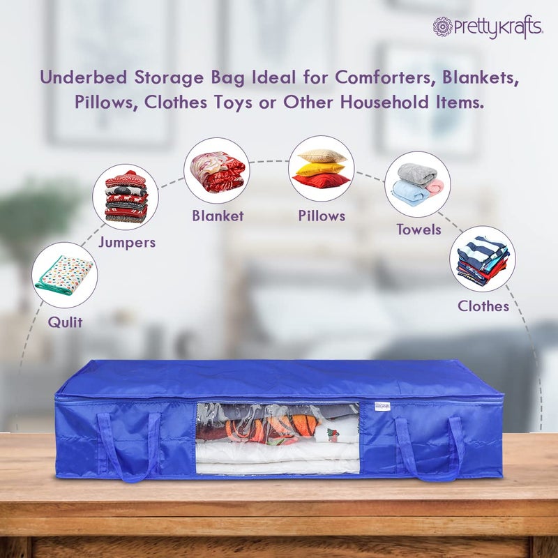 PrettyKrafts Pretty Krafts Set of 2 Parachute Fabric Moisture Proof Underbed Cloth Storage Organizer with Zipper Lock Handles Wardrobe Organizer for Cloth Saree Quilt Blanket Toy Storage Bag 98x40x19cm Blue  - Image 2