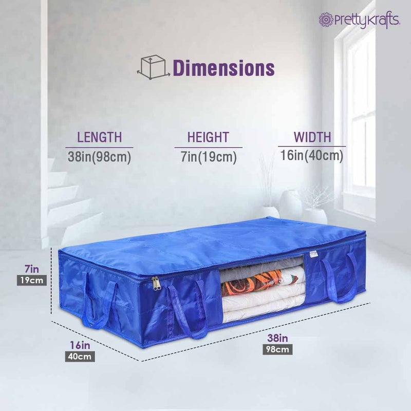 PrettyKrafts Pretty Krafts Set of 2 Parachute Fabric Moisture Proof Underbed Cloth Storage Organizer with Zipper Lock Handles Wardrobe Organizer for Cloth Saree Quilt Blanket Toy Storage Bag 98x40x19cm Blue  - Image 3