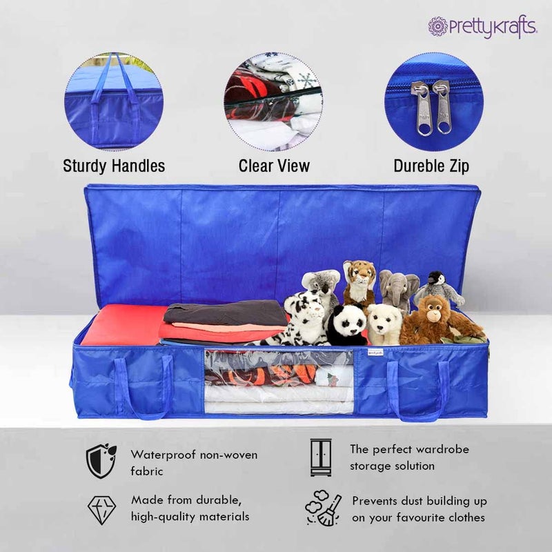 PrettyKrafts Pretty Krafts Set of 2 Parachute Fabric Moisture Proof Underbed Cloth Storage Organizer with Zipper Lock Handles Wardrobe Organizer for Cloth Saree Quilt Blanket Toy Storage Bag 98x40x19cm Blue  - Image 4