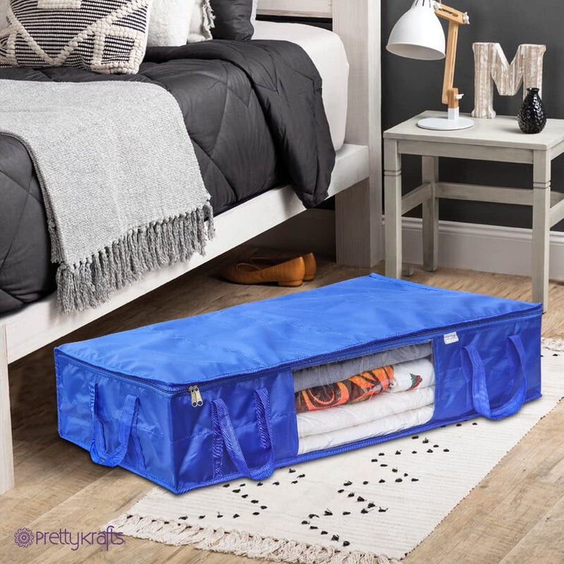 PrettyKrafts Pretty Krafts Set of 2 Parachute Fabric Moisture Proof Underbed Cloth Storage Organizer with Zipper Lock Handles Wardrobe Organizer for Cloth Saree Quilt Blanket Toy Storage Bag 98x40x19cm Blue  - Image 5