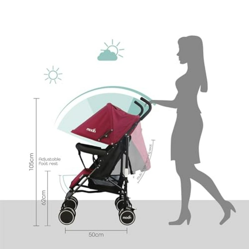 Lightweight travel stroller for babies, toddlers, and kids from 0 months up to 18 kg,aluminum frame, dark red, umbrella fold with multi-position recline and storage basket - Image 3