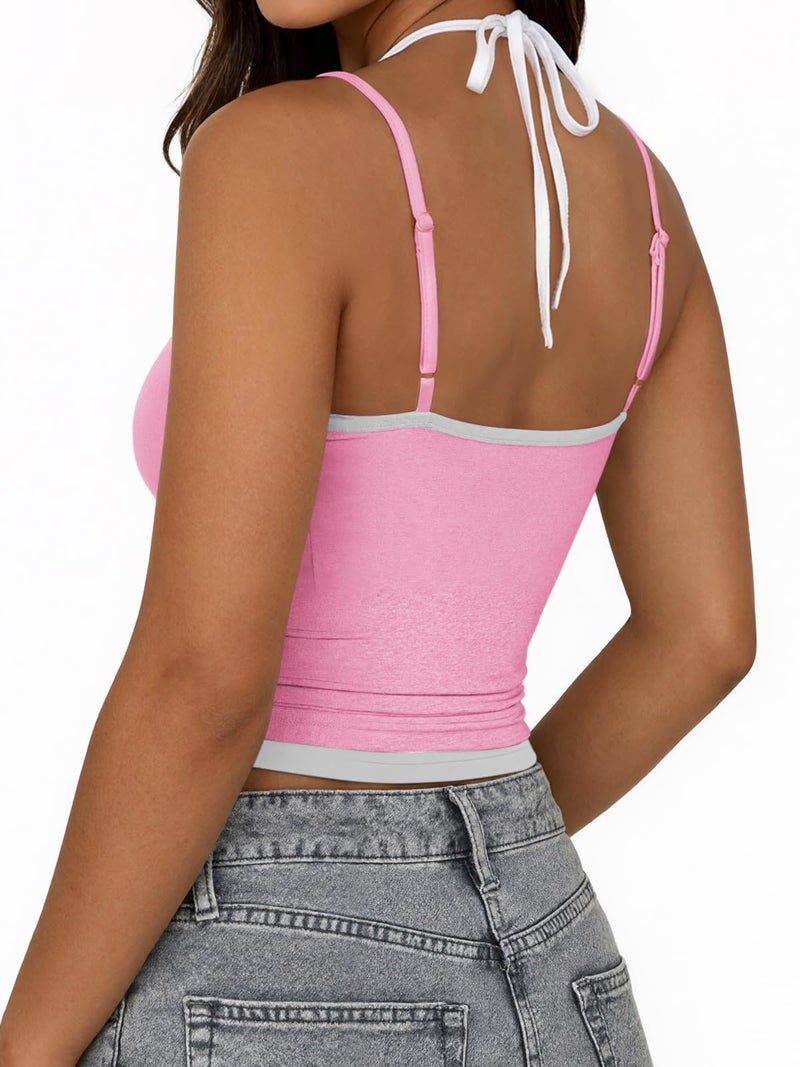 Yousify Womens Spaghetti Strap Tank Tops Pink Camisole Sleeveless Tops Cute Y2K Cami Shirts Basic Going Out Crop Clothes - Image 4