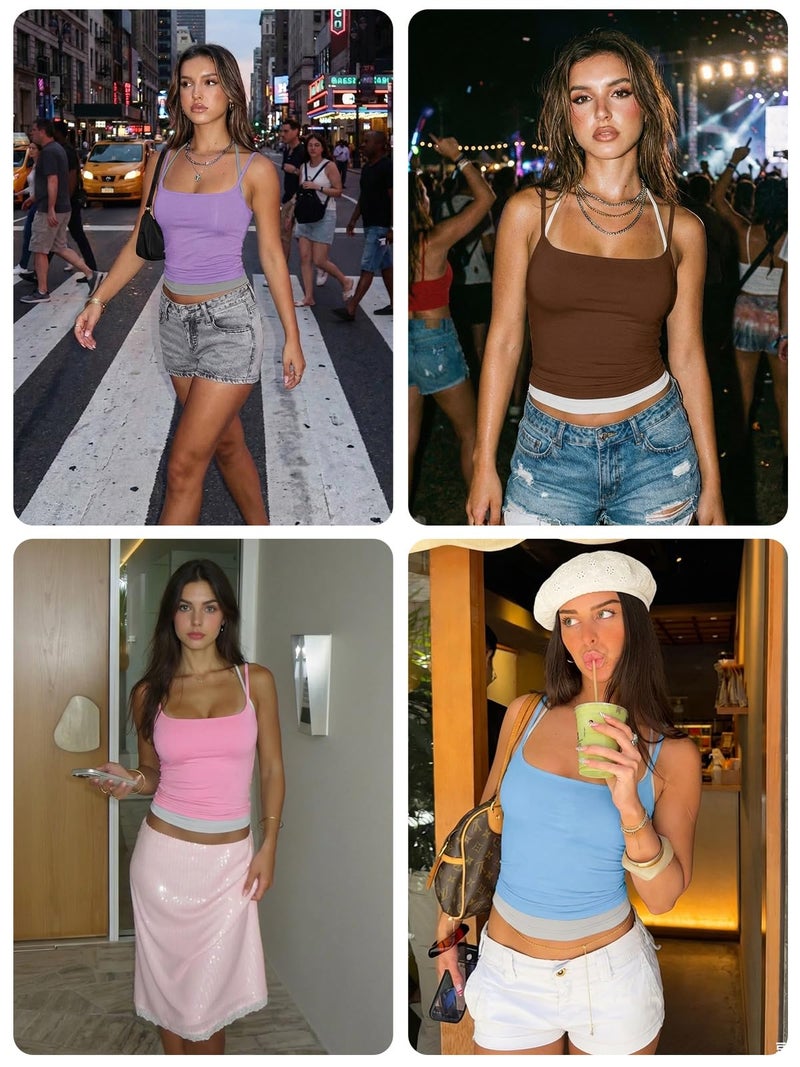 Yousify Womens Spaghetti Strap Tank Tops Pink Camisole Sleeveless Tops Cute Y2K Cami Shirts Basic Going Out Crop Clothes - Image 5