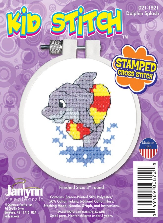 Janlynn 021-1821 Kid Dolphin Splash Stamped Cross Stitch Kit, 3" - Image 2
