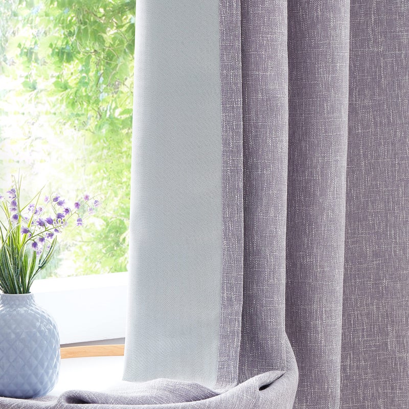 Central Park Lavender Solid Full Blackout Curtain Heavy Linen Texture Window Treatment for Bedroom Thermal Insulated Noise Reduction Drapes 8 Grommets Top for Living Room with Liner, Purple, 50"x63", 2 Panels - Image 1