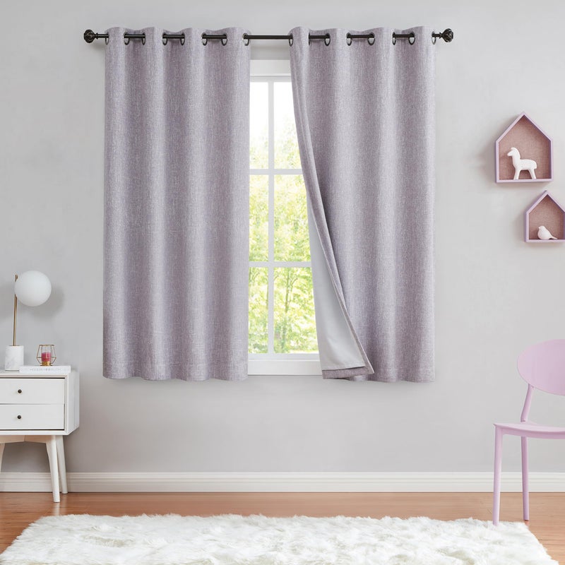 Central Park Lavender Solid Full Blackout Curtain Heavy Linen Texture Window Treatment for Bedroom Thermal Insulated Noise Reduction Drapes 8 Grommets Top for Living Room with Liner, Purple, 50"x63", 2 Panels - Image 2