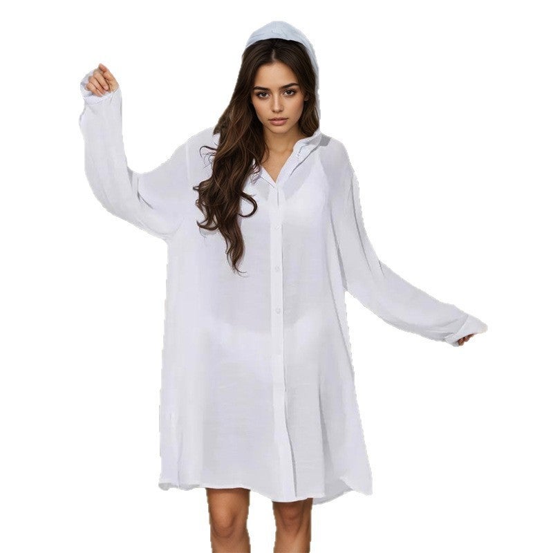 Women's Solid Color Hooded Beach Cover Up - Image 5