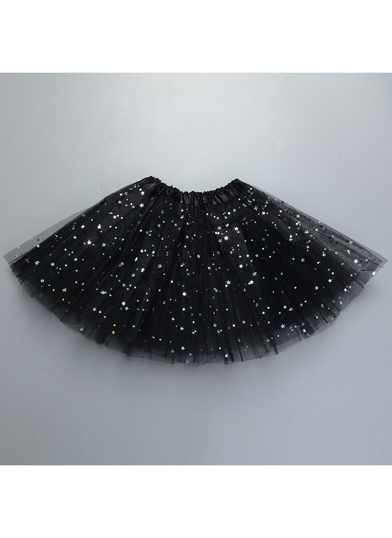 Generic Childrens tutu skirt princess sequins three-layer 6-piece mesh skirt tutu gauze skirt tutu children Black 
