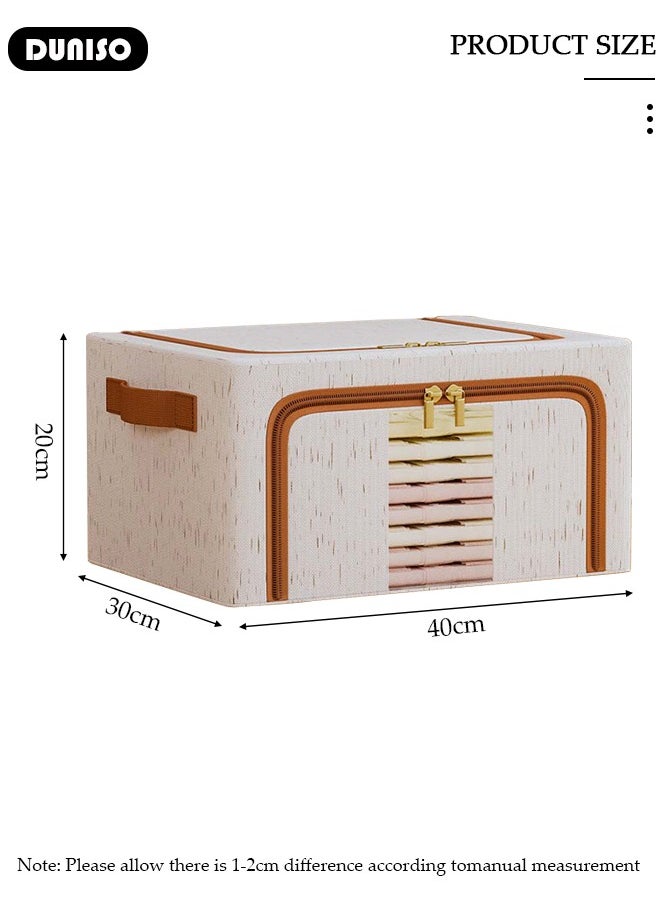 DUNISO 2 Pack Closet Storage Box with Metal Frame, Stackable Flodable Closet Container Organizer with Lids Handle Double & Zippers, Large Capacity Wardrobe Clothes Storage Box with Clear Window for Blanket, Bedding, Clothes, Comforter  - Image 4