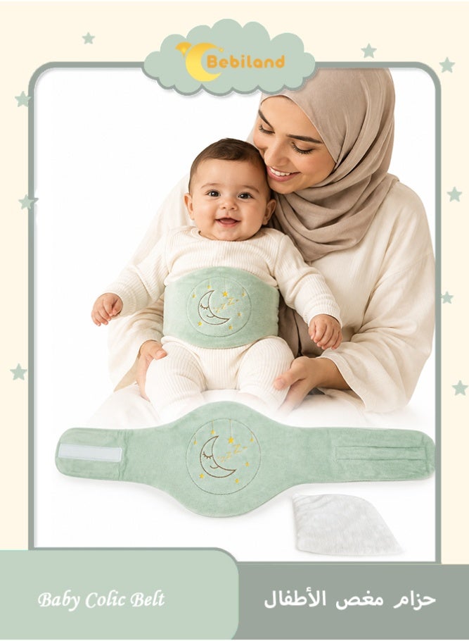 Bebiland Baby Colic Belt with Cherry Core, Adjustable Cotton Heating Wrap for Newborn Tummy Pain and Gas Relief (Green) - Image 1