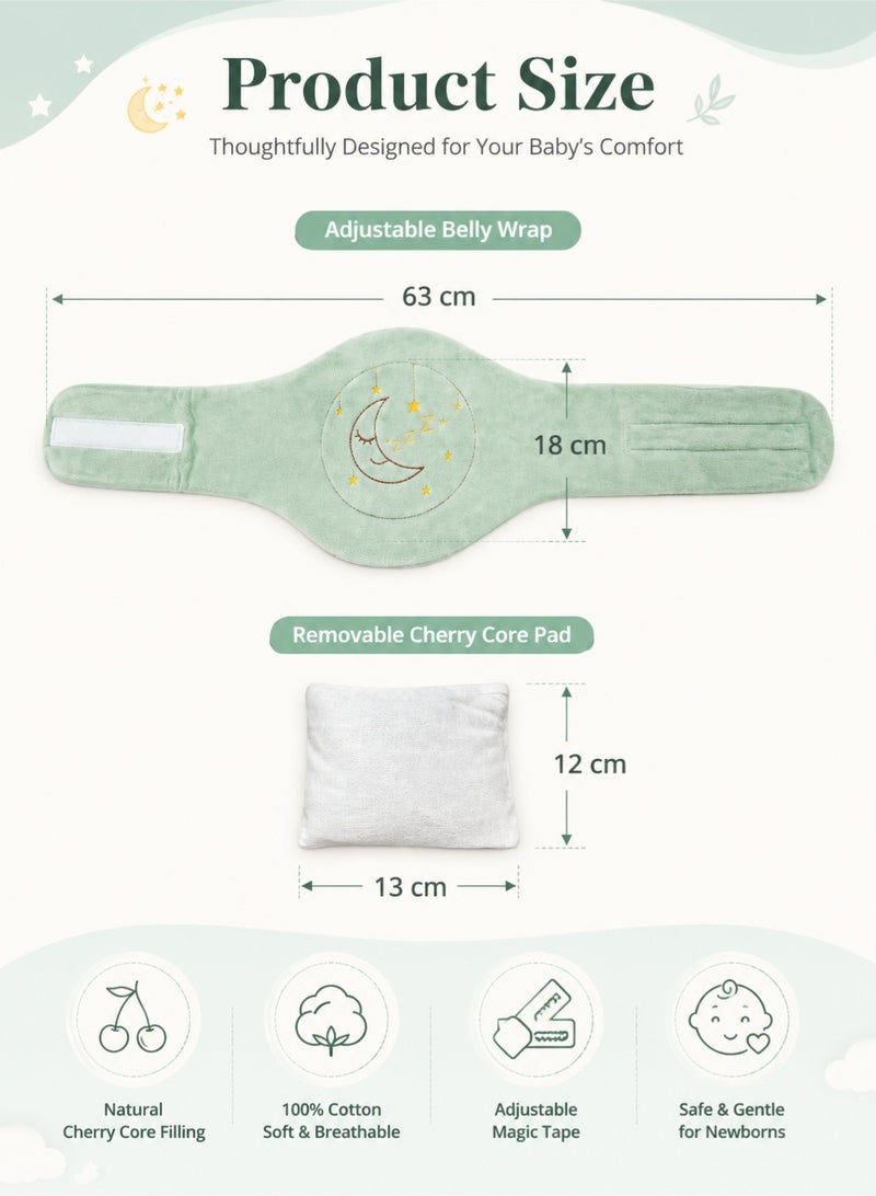 Bebiland Baby Colic Belt with Cherry Core, Adjustable Cotton Heating Wrap for Newborn Tummy Pain and Gas Relief (Green) - Image 2