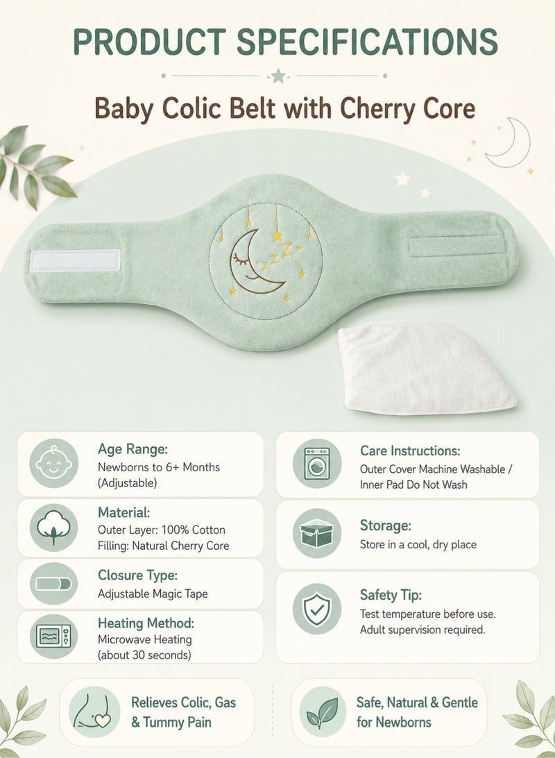Bebiland Baby Colic Belt with Cherry Core, Adjustable Cotton Heating Wrap for Newborn Tummy Pain and Gas Relief (Green) - Image 4