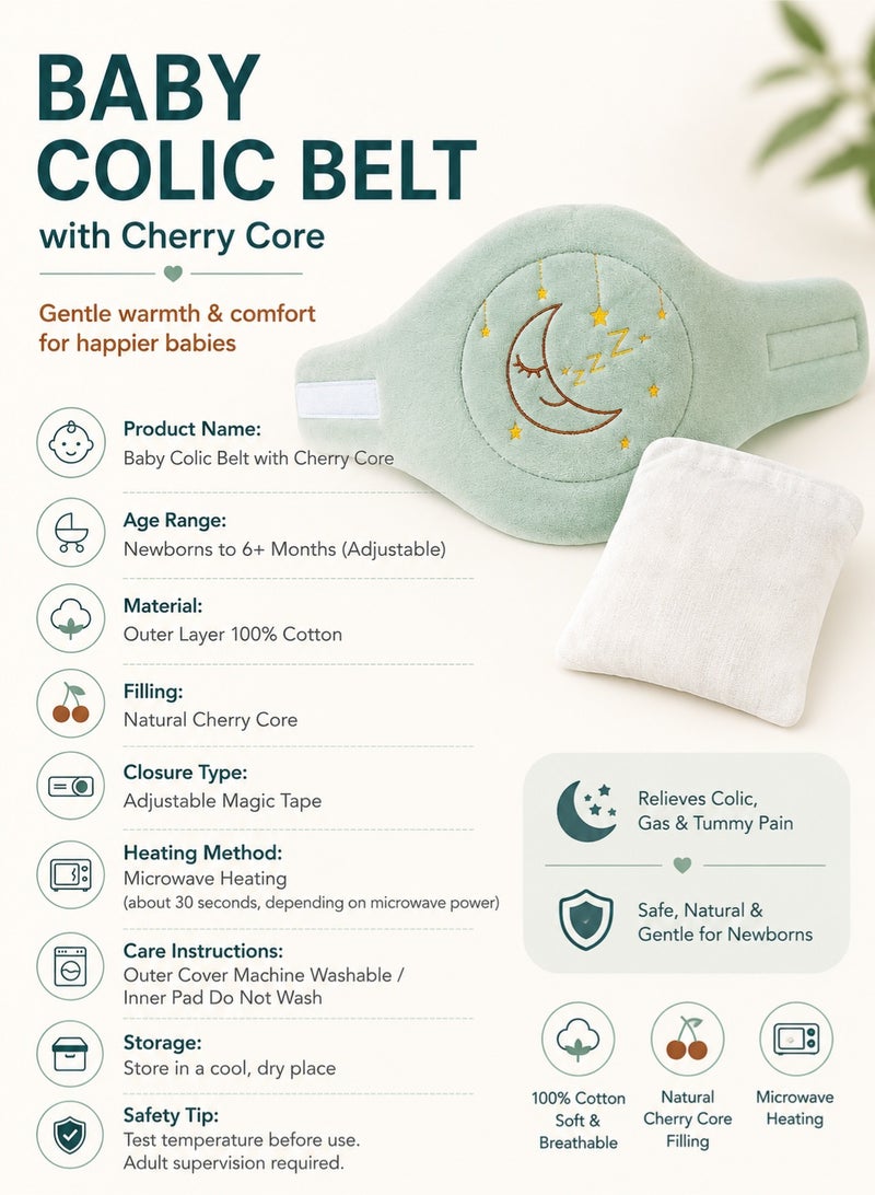 Bebiland Baby Colic Belt with Cherry Core, Adjustable Cotton Heating Wrap for Newborn Tummy Pain and Gas Relief (Green) - Image 3