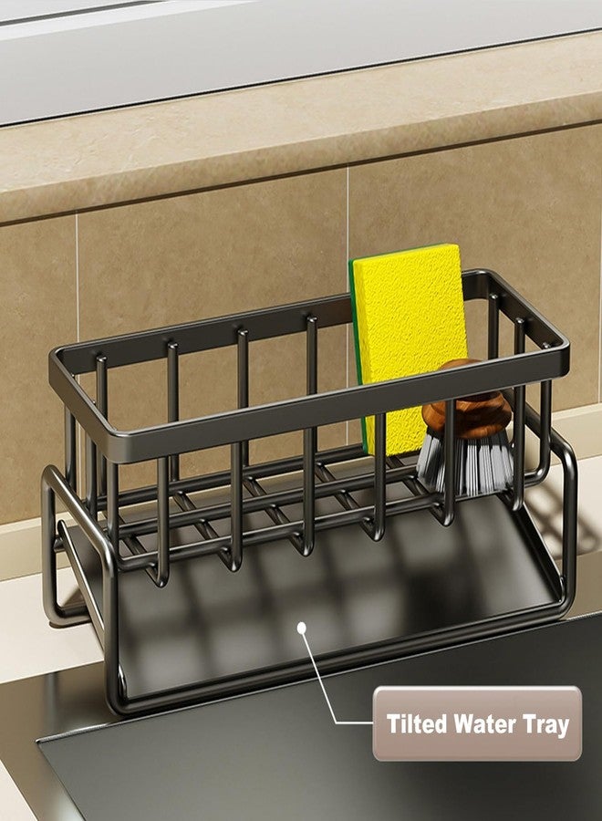 LSARIMO Metal Sponge Holder Kitchen Sink, Dish Drying and Cloth Hanging Rack - Auto-Draining Sink Organizer with Soap Tray, Dish Brush & Towel-Bar Holder, Kitchen Storage Rack - Image 4