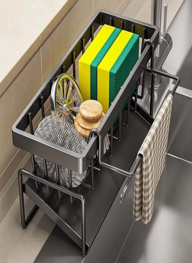 LSARIMO Metal Sponge Holder Kitchen Sink, Dish Drying and Cloth Hanging Rack - Auto-Draining Sink Organizer with Soap Tray, Dish Brush & Towel-Bar Holder, Kitchen Storage Rack - Image 3