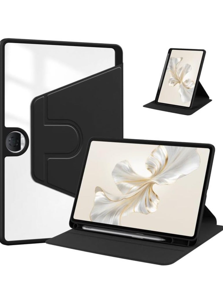 حافظة متوافقة مع Honor Pad 9 مقاس 12.1 بوصة مع حامل قلم، وحامل دوار 360 درجة، غطاء تابلت ذكي قابل للطي ونوم تلقائي (أسود) - Image 1