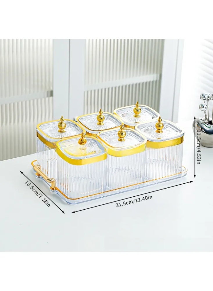 Luxury Gold Rim Sealed Spice Jar Set, Airtight Kitchen Food Storage Containers with Tray