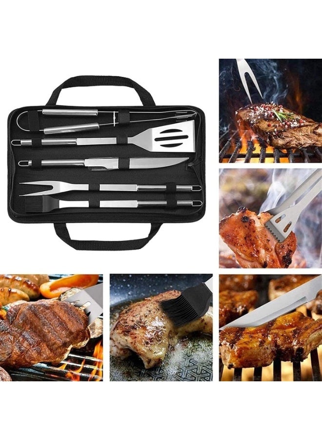 Professional BBQ Grill Accessories Tools Set: 5 Pieces Stainless Steel Barbecue Grilling Utensils Kit for Outdoor Camping/Picnic/Party - Image 1