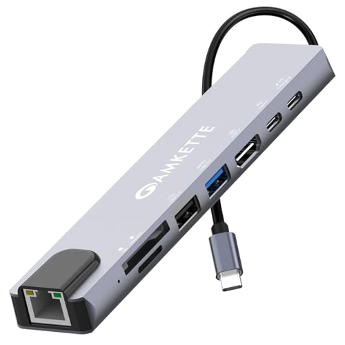 Amkette 8-in-1 Type C Hub/Docking Station with HDMI 60Hz,Data Transfer Multiport Adapter, 100W Power Delivery 4K HDMI,USB 3.0,100MBPS Ethernet,SD/TF Card Reader,for All Type C Devices-MacBook,Laptop - Image 1