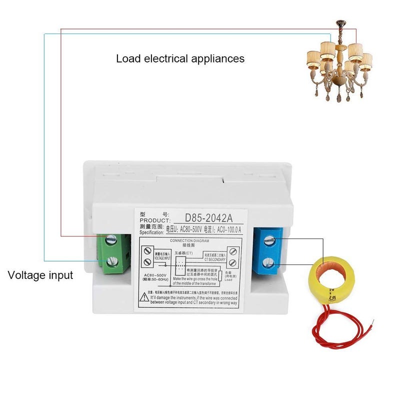 D85 2042A مقياس رقمي للتيار والجهد المتردد، شاشة LCD مزدوجة، 80-500 فولت، 0-100 أمبير، غلاف ABS، شاشة مزدوجة، علبة بيضاء - Image 4