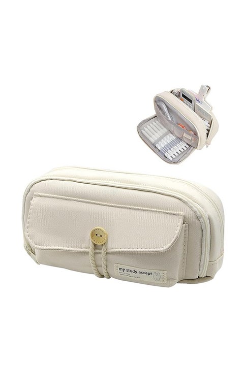 Button Design Large Capacity Pen Case, Big Capacity Pencil Pouch Stationery Pen Bag, Cosmetic Portable Bag, Pouch for School, Gift for Office School