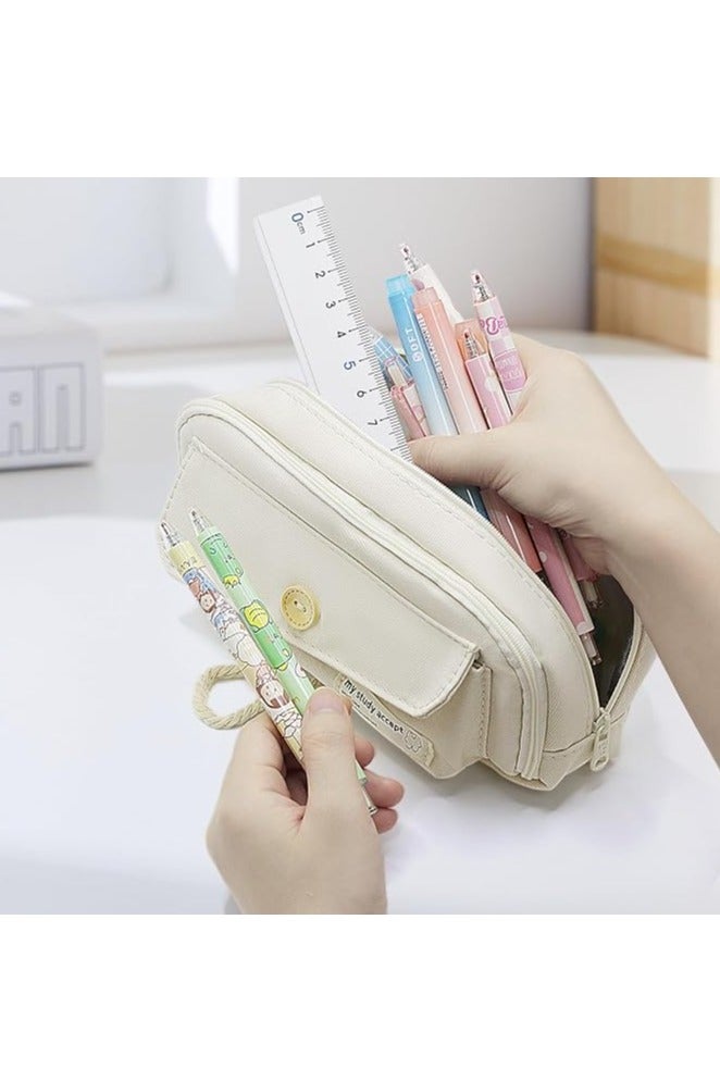 Button Design Large Capacity Pen Case, Big Capacity Pencil Pouch Stationery Pen Bag, Cosmetic Portable Bag, Pouch for School, Gift for Office School