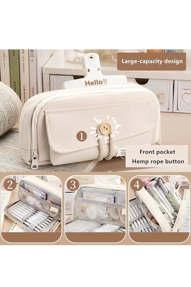 Button Design Large Capacity Pen Case, Big Capacity Pencil Pouch Stationery Pen Bag, Cosmetic Portable Bag, Pouch for School, Gift for Office School