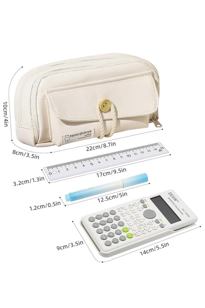 Button Design Large Capacity Pen Case, Big Capacity Pencil Pouch Stationery Pen Bag, Cosmetic Portable Bag, Pouch for School, Gift for Office School