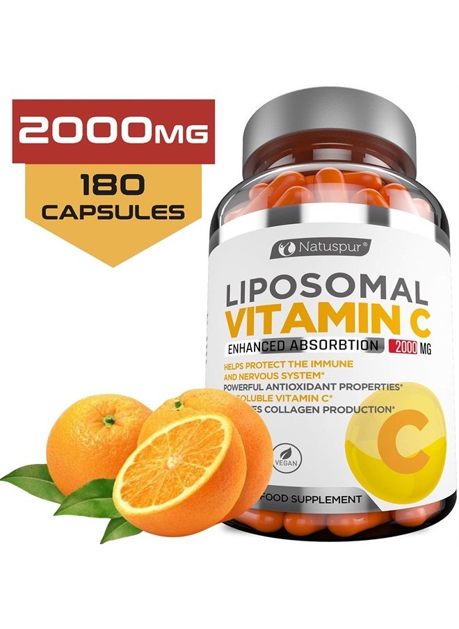 Natuspur Premium Liposomal Vitamin C 2000mg - 180 Capsules –Ultra Potent High Absorption Ascorbic Acid, Supports Immune System & Collagen Booster - Powerful Antioxidant High Dose - Fat Soluble  - Image 2