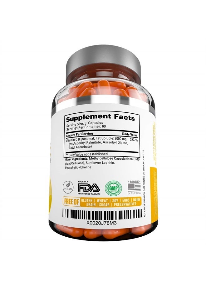 Natuspur Premium Liposomal Vitamin C 2000mg - 180 Capsules –Ultra Potent High Absorption Ascorbic Acid, Supports Immune System & Collagen Booster - Powerful Antioxidant High Dose - Fat Soluble  - Image 3