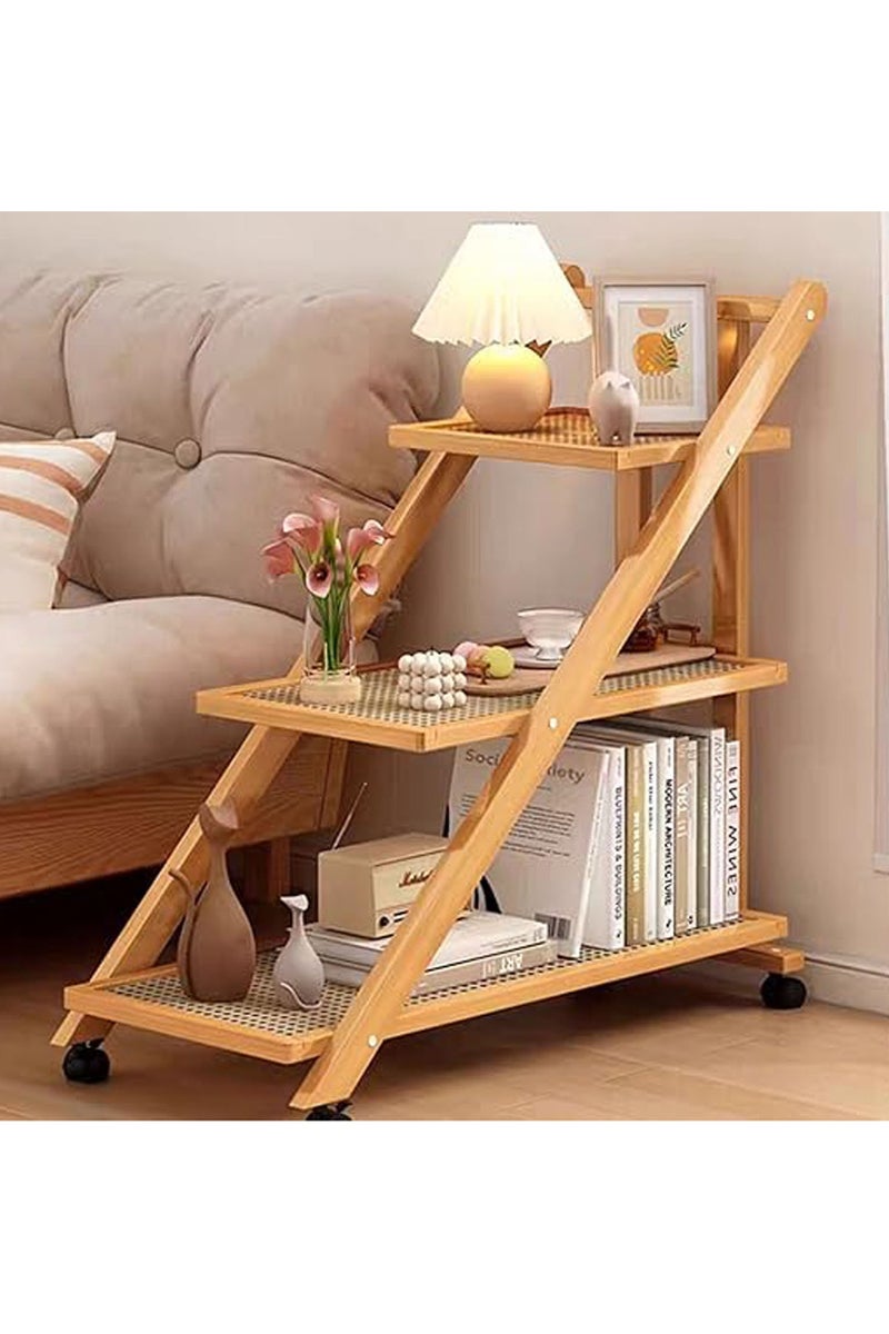 LINGWEI Bamboo Serving Cart Foldable Wooden Kitchen Trolley Kitchen Storage Organizer - Image 1