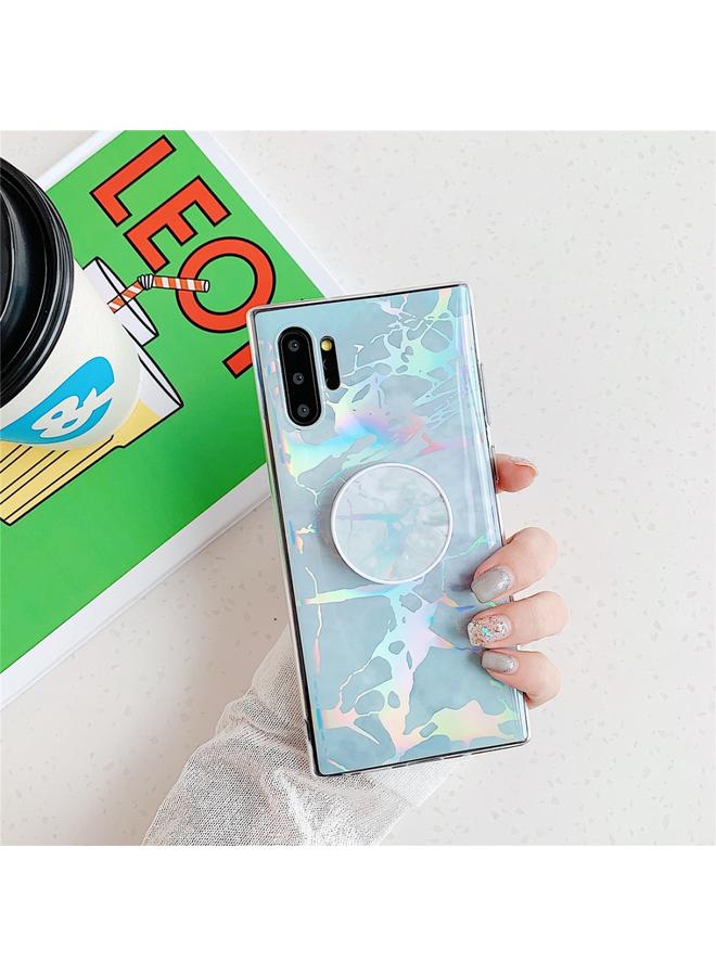 TPU Glossy Laser Marble Colorful Mobile Phone Protective Case with Folding Bracket for Galaxy Note10+