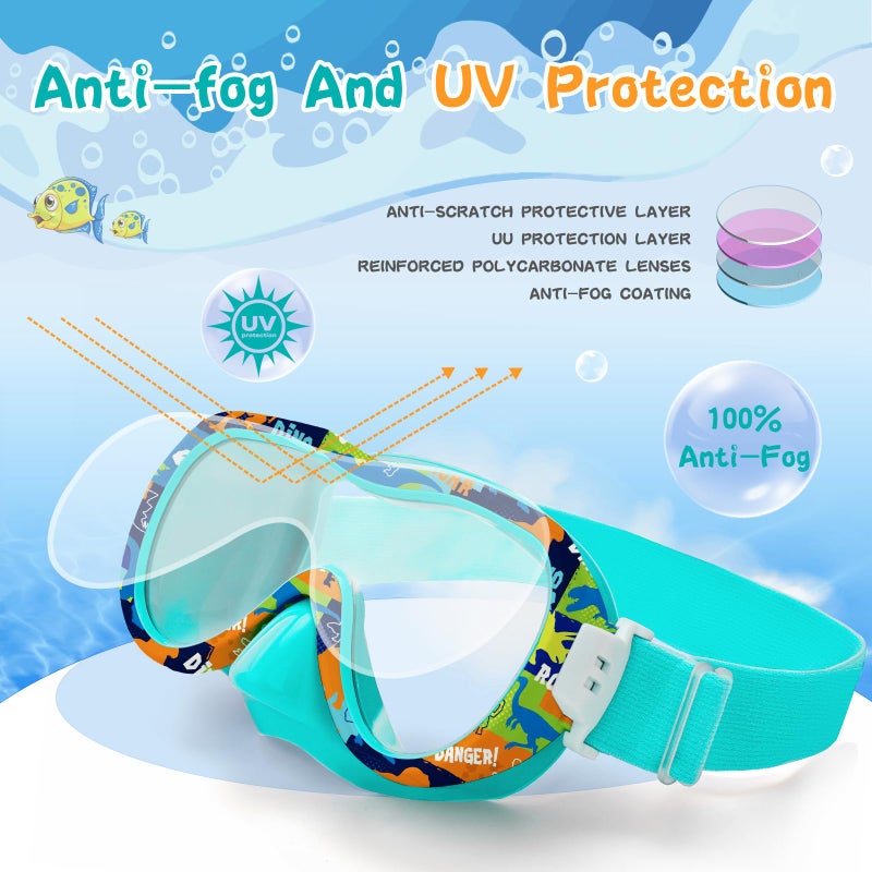 Wave Kids Swim Goggles with Nose Cover, 180Â° Panoramic Snorkel Mask with Anti-Fog & Anti-Leak Design, Comfort Fabric Strap UV Protection Lens for Boys Girls Ages 3-15 - Image 4
