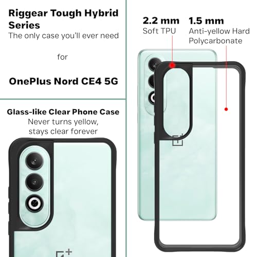 RIGGEAR Shockproof Tough Hybrid Armor Back Cover Case Compatible with OnePlus Nord CE4 5G, Nord CE 4 5G (Clear PC + Black TPU Bumper) - Image 3