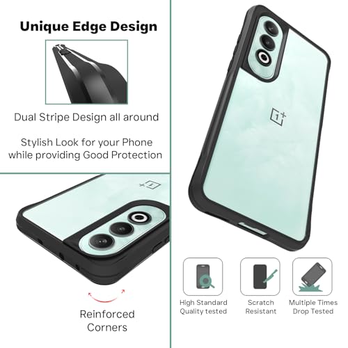RIGGEAR Shockproof Tough Hybrid Armor Back Cover Case Compatible with OnePlus Nord CE4 5G, Nord CE 4 5G (Clear PC + Black TPU Bumper) - Image 4