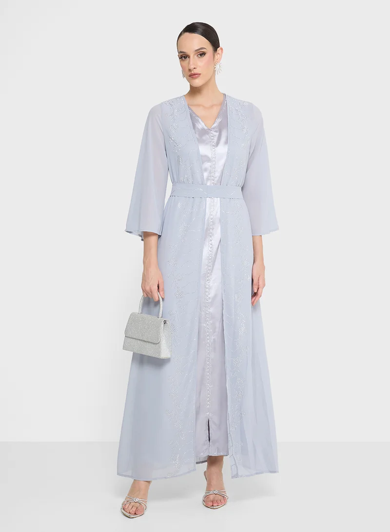 خزانة Embellished Dress With Bell Sleeves