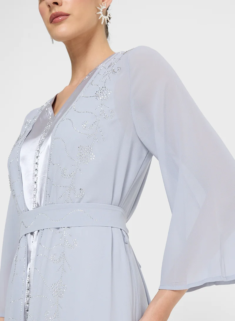 خزانة Embellished Dress With Bell Sleeves