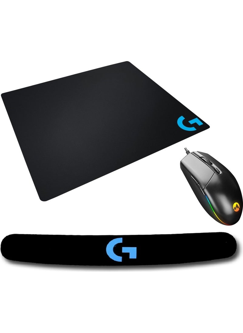 Everest SM-X97 R-Star USB 5-Button RGB Illuminated 6400DPI Gaming Logitech Wristband Mouse Pad and Logitech Keyboard Pad Gaming Mouse Set  - Image 1