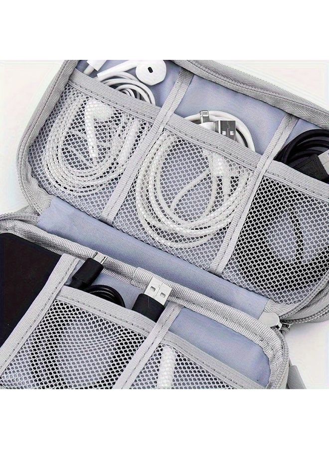 Black Electronics Organizer Travel Case With Charger Cable Compartments Durable Waterproof Polyester - Image 5