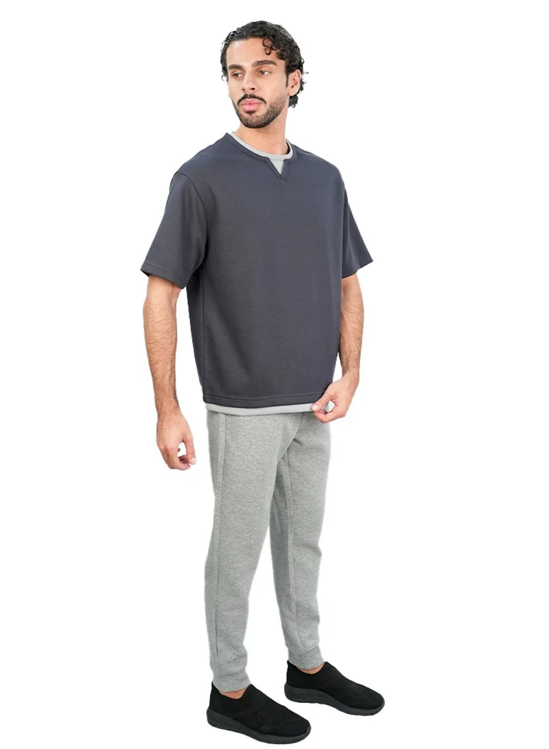 جيوردانو Men’s Loose Jacquard Interlock Crew Neck Short Sleeve Tee