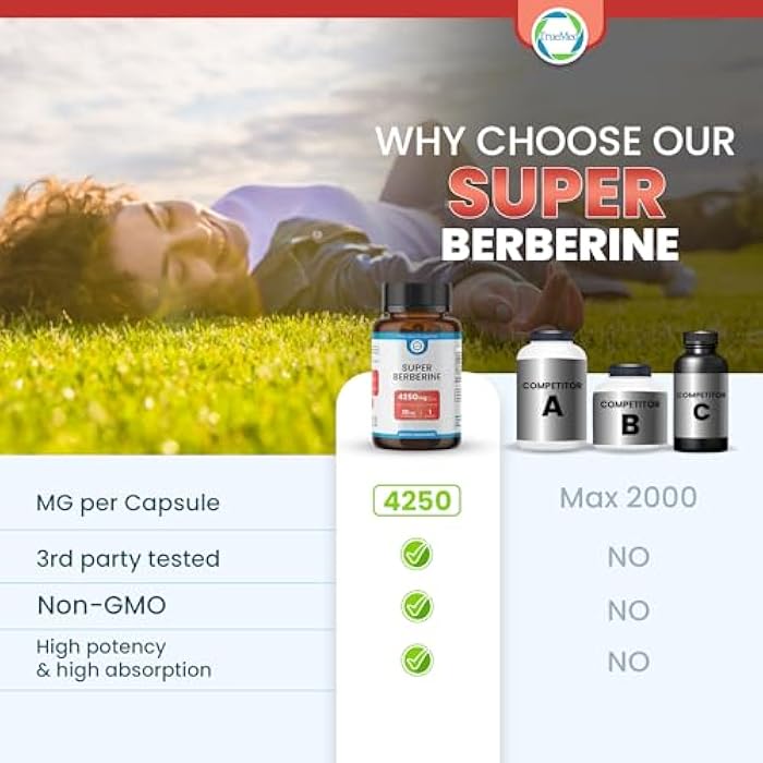 TRUEMED Super Berberine Supplement 4250mg | High Potency Berberine with Ceylon Cinnamon & Dihydroberberine for Daily Wellness, Cardiovascular & Metabolic Support – 30 Capsules, Made in USA - Image 4