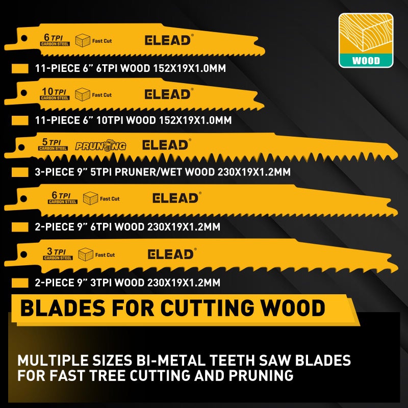 ELEAD 40-Piece Bi-Metal Reciprocating Saw Blade Set, Premium 4 & 6 & 9 Inch Wood & Metal Cutting Saw Blades with Storage Pouch, Long-Lasting Pruning Blades - Image 4