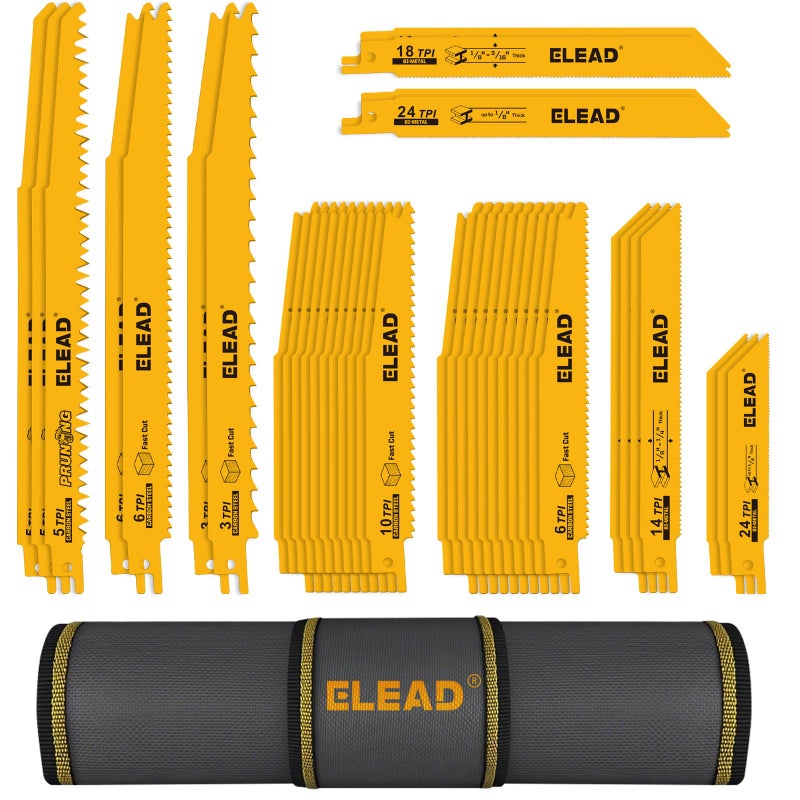 ELEAD 40-Piece Bi-Metal Reciprocating Saw Blade Set, Premium 4 & 6 & 9 Inch Wood & Metal Cutting Saw Blades with Storage Pouch, Long-Lasting Pruning Blades - Image 1