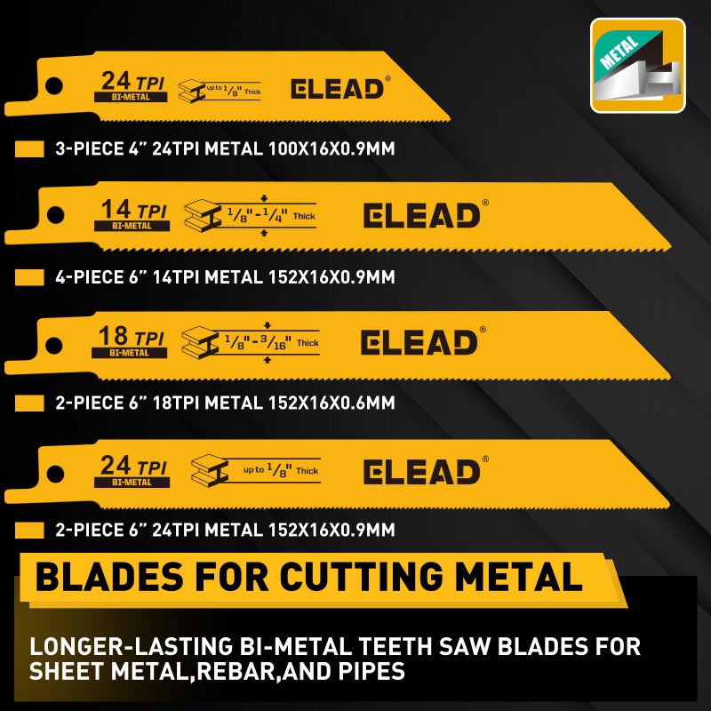 ELEAD 40-Piece Bi-Metal Reciprocating Saw Blade Set, Premium 4 & 6 & 9 Inch Wood & Metal Cutting Saw Blades with Storage Pouch, Long-Lasting Pruning Blades - Image 3