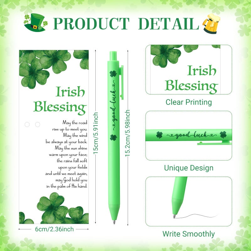Misdary 20 Sets St. Patrick's Day Gifts Four Leaf Clover Keychains with Irish Blessing Cards Good Luck Ballpoint Pens and Bags Irish Party Favors Appreciation Gift for Staff Teacher Coworker (Golden) - Image 2