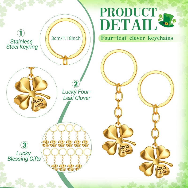 Misdary 20 Sets St. Patrick's Day Gifts Four Leaf Clover Keychains with Irish Blessing Cards Good Luck Ballpoint Pens and Bags Irish Party Favors Appreciation Gift for Staff Teacher Coworker (Golden) - Image 3