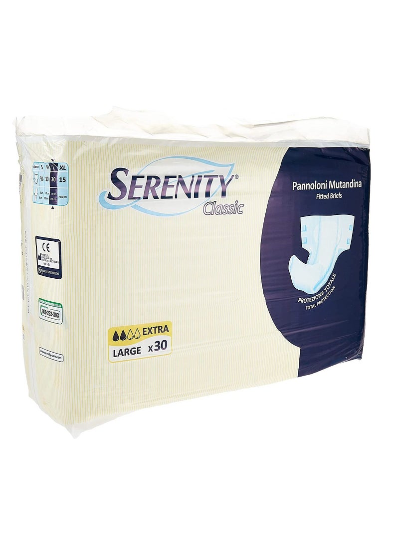 Serenity adult diapers Classic Fitted Briefs (Extra) Large-30's